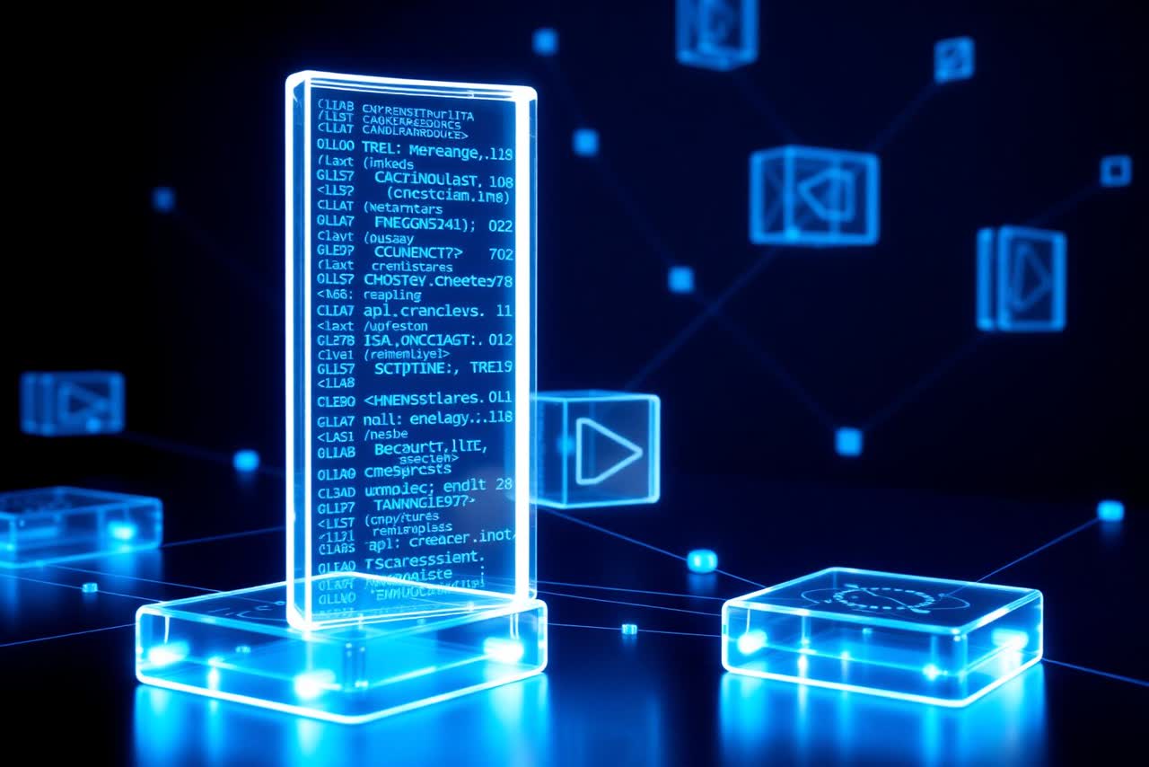 Glossy abstract render of API endpoints and code architecture